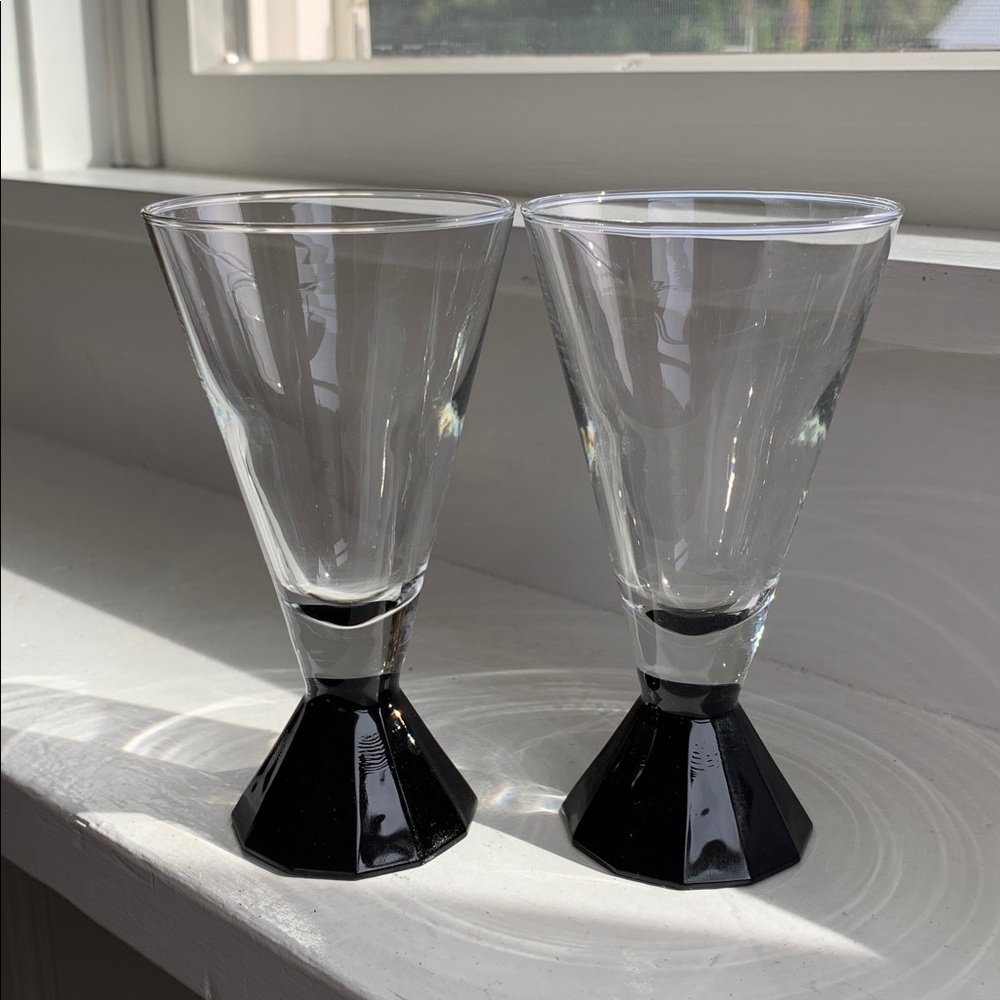 Art deco era wine glasses cordial or shot black and clear wedding toast